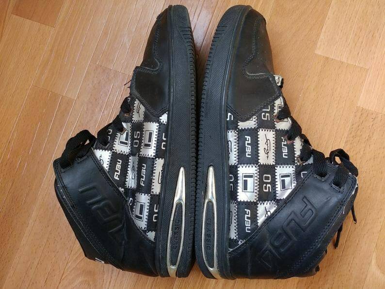 FUBU sneakers, black vintage hip hop shoes, 90s hip-hop clothing
