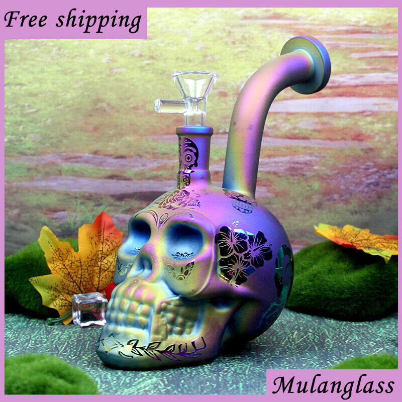 6.5 IN Skull Glass Bong Percolator Water Pipe Bongs Glass Hookah Bowl 2024 New