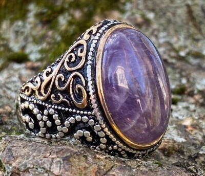 Beautifully Handcrafted 925 Sterling Silver Amethyst Men's Ring -US