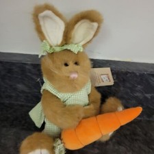 Boyds Bears Collection Plush Bunny With Carrot - Gingham Outfit Bow Tag - Ador