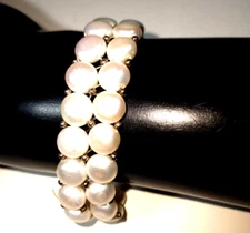 Vintage Lustrous Double Row Faux Pearl STRETCH Bracelet