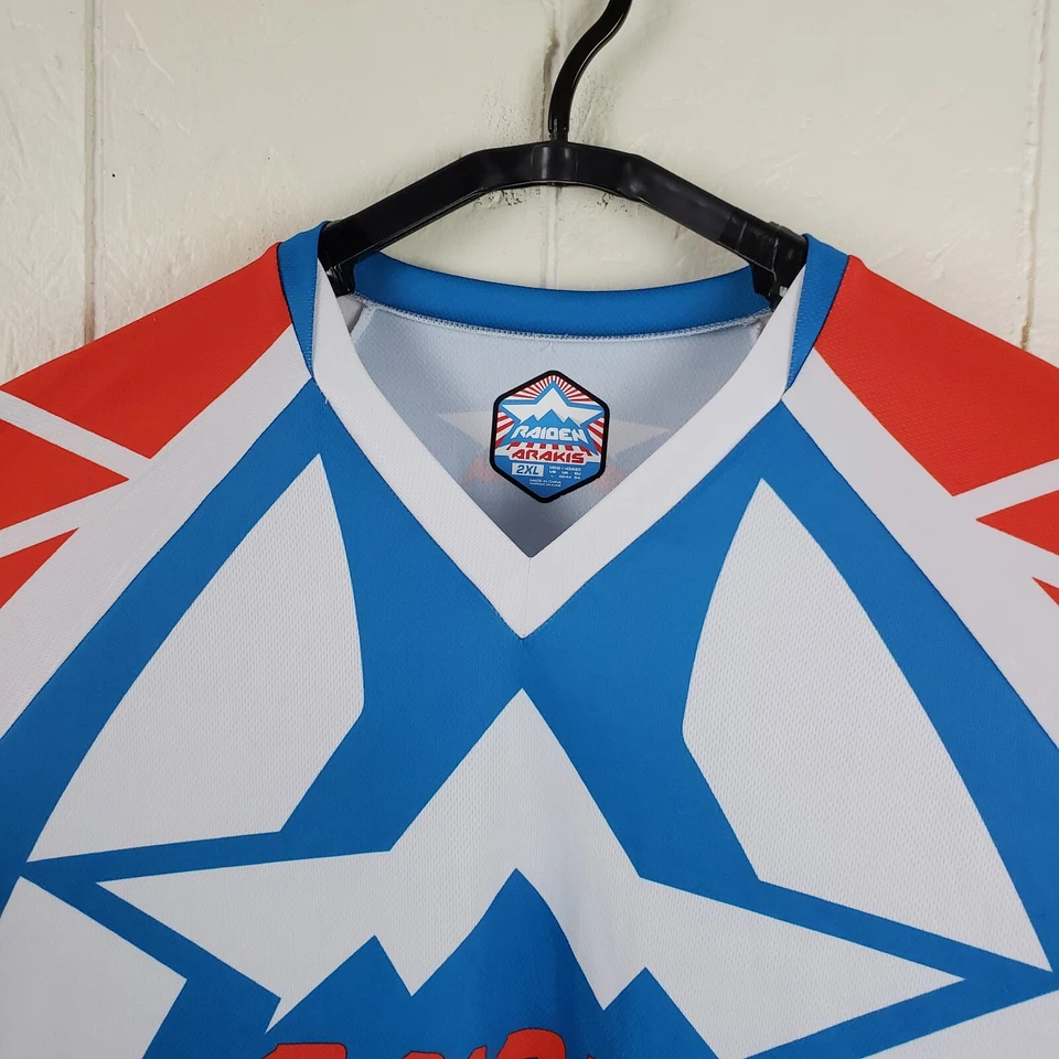 Camisa masculina Icon Raiden Arakis 2XL azul branca gola V manga longa gráfica motocross - Imagem 2 de 4