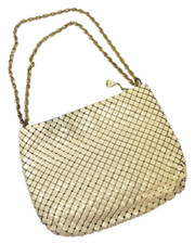 Vintage Whiting  Davis Beige Mesh Purse w Double Gold Chain Strap USA 9.75"x7"