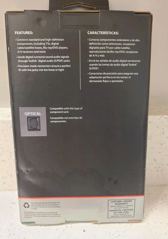 Rocketfish 8' Digital Optical Audio Cable Precise Digital Connection Clear Sound - Image 2 of 4
