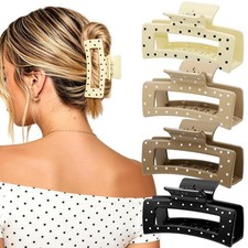 Polka Dot Large Claw Clips for Thick Hair 4.1'' Square Hair Clips, 4 Pack