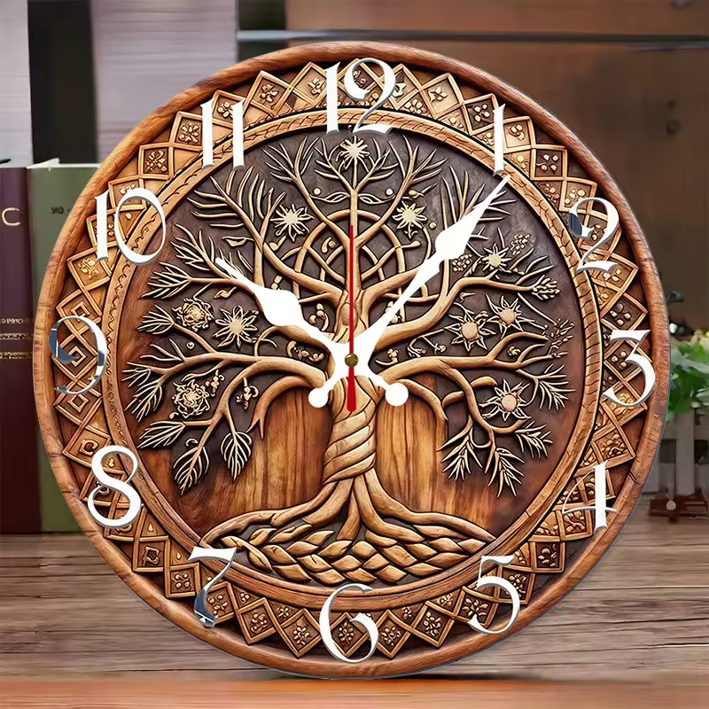 Horloge murale bois Arbre de Vie sans tic-tac 25cm pour retrouver le calme dans votre sejour