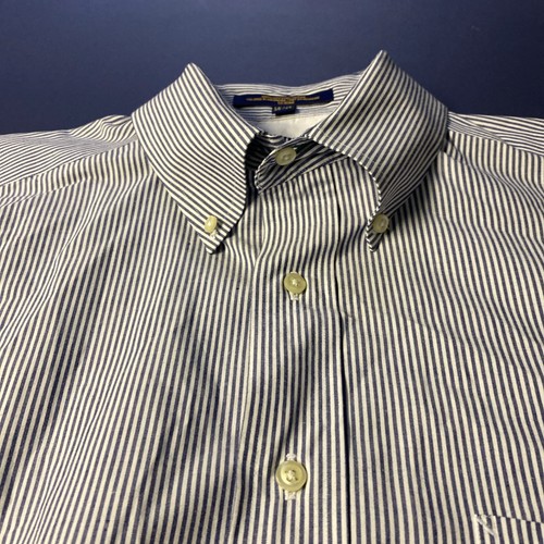 Vintage Tommy Hilfiger Mens 16.5 34/35 Preppy Blue White Striped Dress Shirt Y2K - Picture 3 of 8