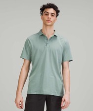 Lululemon men's Evolution Short Sleeve Polo Agile Stripe Tidewater Teal XXL
