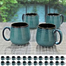Job Lot 24x Glazed Bone China Coffee Mugs Tea Cups Blue Green Ripple Wholesale