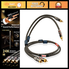 HiFi 3.28ft RCA Audio Cables - 2 Male to Male, 15 AWG, Gold-Plated, Nylon Braid,