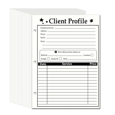 Client Profile Cards,3-hole Client Profile Cards for Hair Stylist, Salon, Spa, H