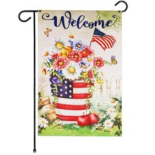 G128 Garden Flag Patriotic Decoration Welcome USA Flag Flower Pot 12"x18"