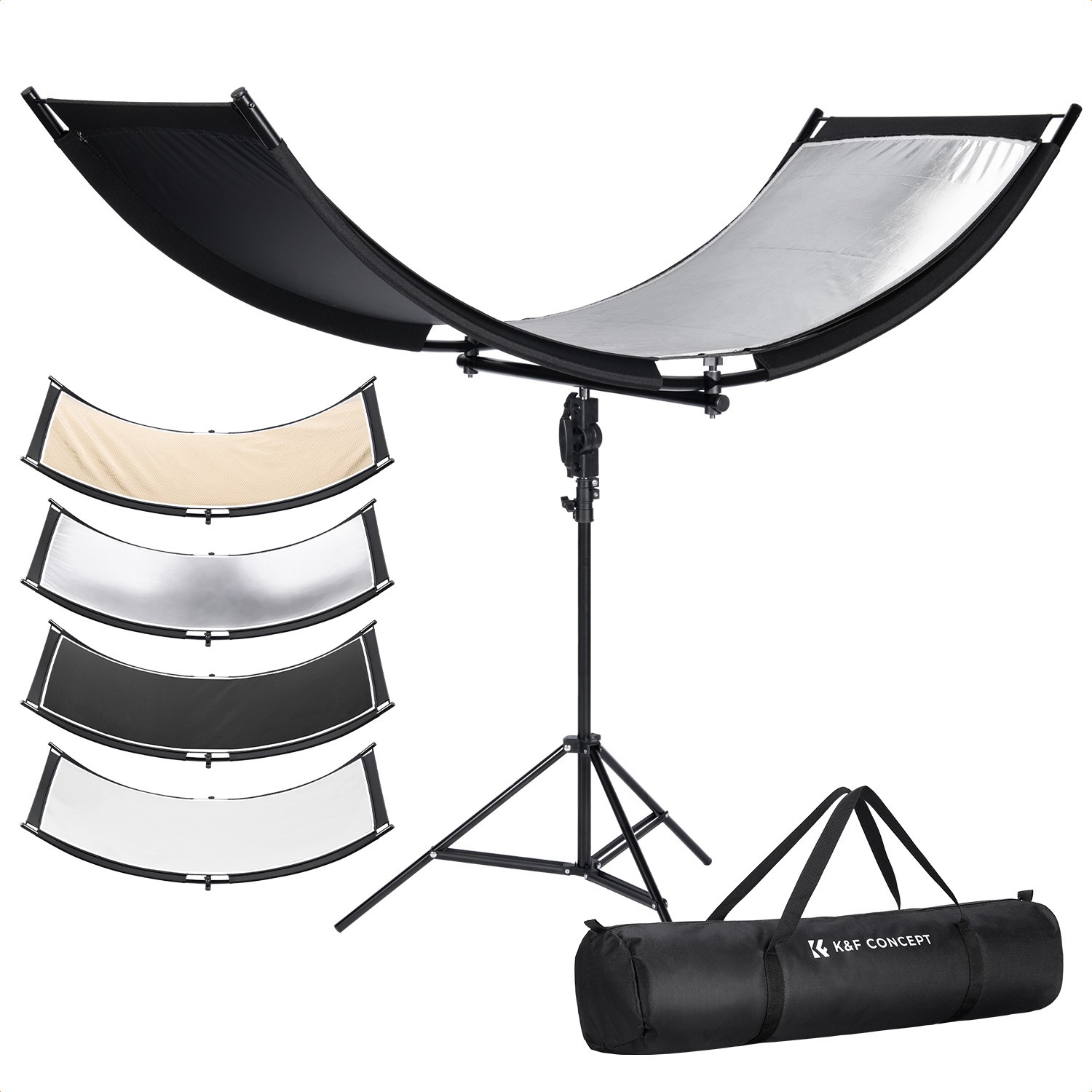 K&F CONCEPT U-Shape Reflector Curved Reflector w/ 1.5m Stand for Studios 4-in-1