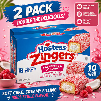 Hostess Raspberry Zingers Cakes- 10ct/13.4 oz Carton FREE SHIPPING 2 packs