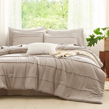 Full Size Comforter Sets Wheat, 7 Pieces Soft Pinch Pleat Bed in a Bag Full C...