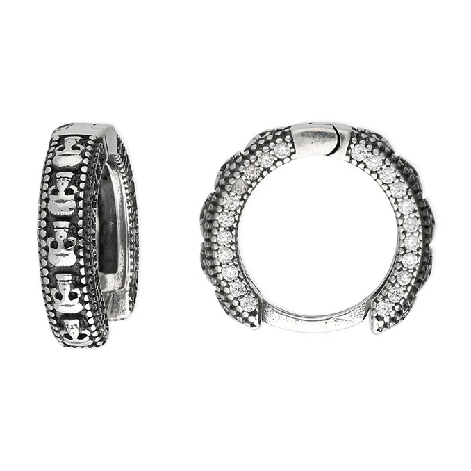 Orecchini Huggie Hoop Skull Da Uomo In Argento Sterling 925 Con Marchio - Immagine 4 di 4