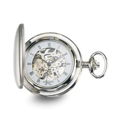 Charles Hubert Chrome-finish White Skeleton Dial Pocket Watch