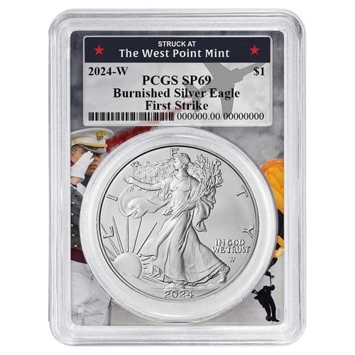 2024-W Burnished $1 American Silver Eagle PCGS SP69 FS West Point Frame