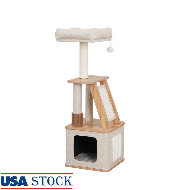 Eco-Friendly 4-Tier Cat Tree with Plush Perch Sisal Scratcher and Toy  