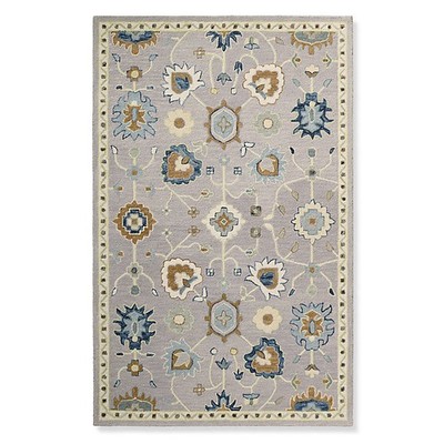 Hand-Tufted Loop Weave Wool Rug Elegant Floral Harmony in Soft Neutrals