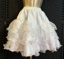 Vintage WHITE ORGANZA CRINOLINE PETTICOAT Skirt Slip SMALL XS 1 Sheer Frilly USA