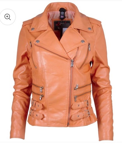 Aviatrix Women's Real Leather Cross-Zip Multi-Zip Biker Jacket Papaya L