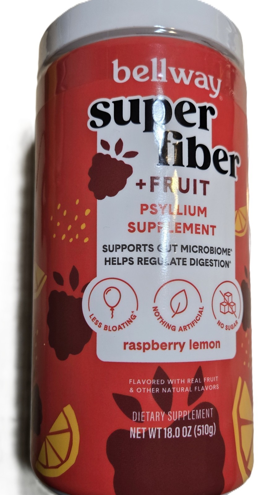 Bellway Super Fiber Fruit, Organic Psyllium Husk Powder Raspberry Lemon 1.2Lb