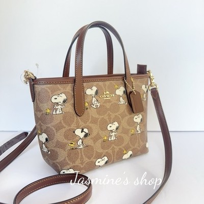 NWT Coach X Peanuts City Mini Tote Bag In Signature Canvas With