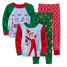 Elf On The Shelf Christmas Pajamas Boys 4 Long Sleeve Shirts Pants 4 Pc Set