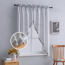 Beda Home Tassel Linen-Textured-Swag Curtain Valance for Farmhouses  Kitchen;...