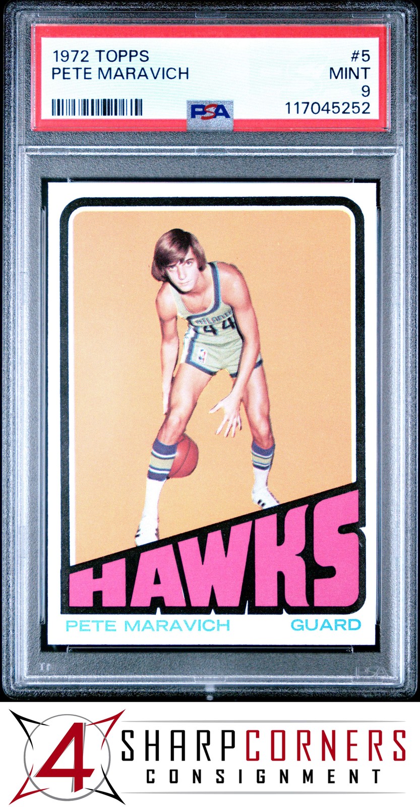 1972 TOPPS #5 PETE MARAVICH HAWKS HOF PSA 9