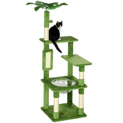 PawHut 142cm Katzenbaumturm mit Kratzbaum, Hängematte, Ball, Plattformen, grün