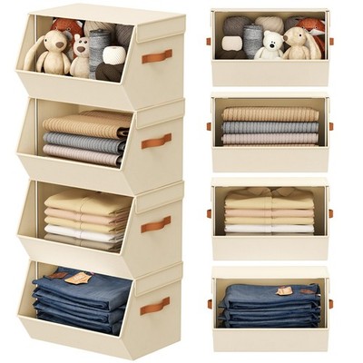 Stackable Closet Organizers and Storage Bins, Open Front Closet Shelf Organiz...