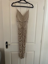 Pretty Little Thing MG Maternity Beige Ruched body Con Strappy Midi Dress 12