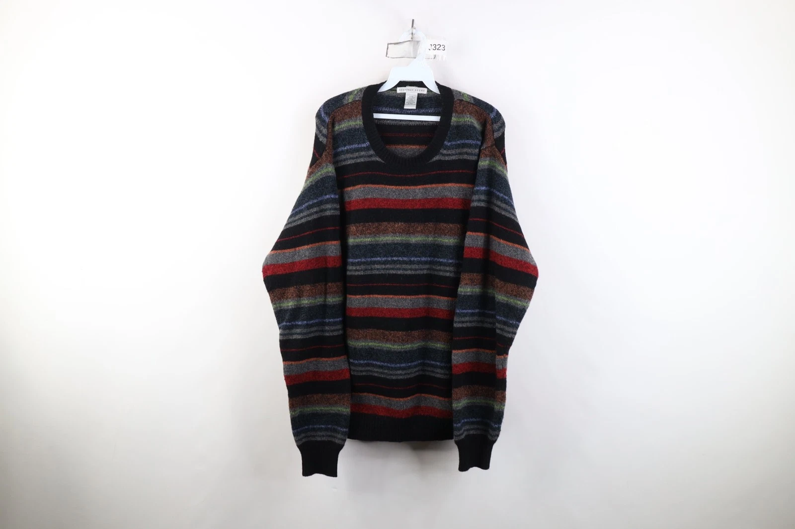 Vtg 90s Streetwear Mens Large Rainbow Striped Lambswool Knit Crewneck Sweater