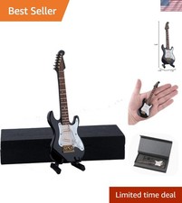 Realistic Wooden Miniature Electric Guitar Set: Stand and Velvet Case Included