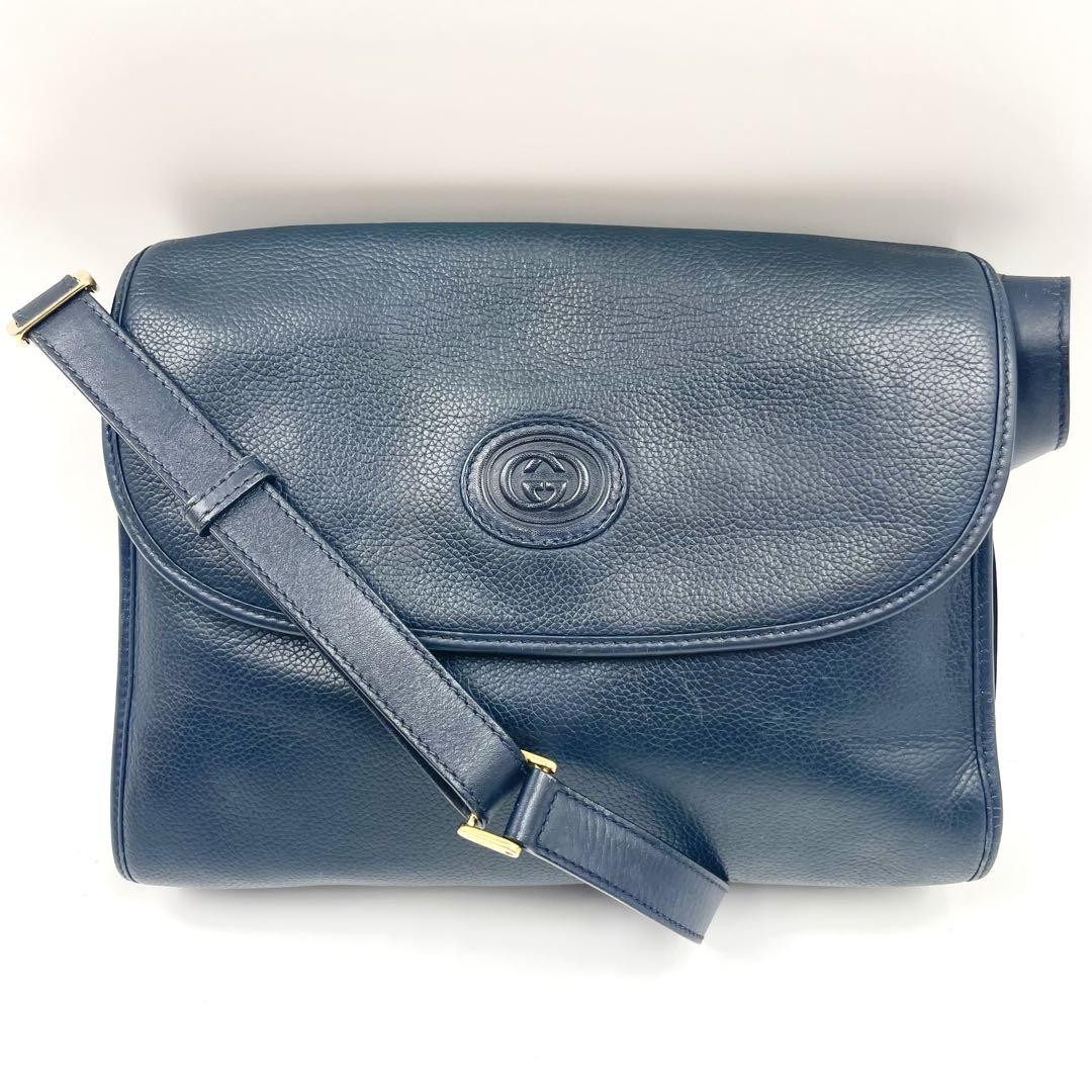 GUCCI Navy Interlocking GG Vintage Shoulder Bag