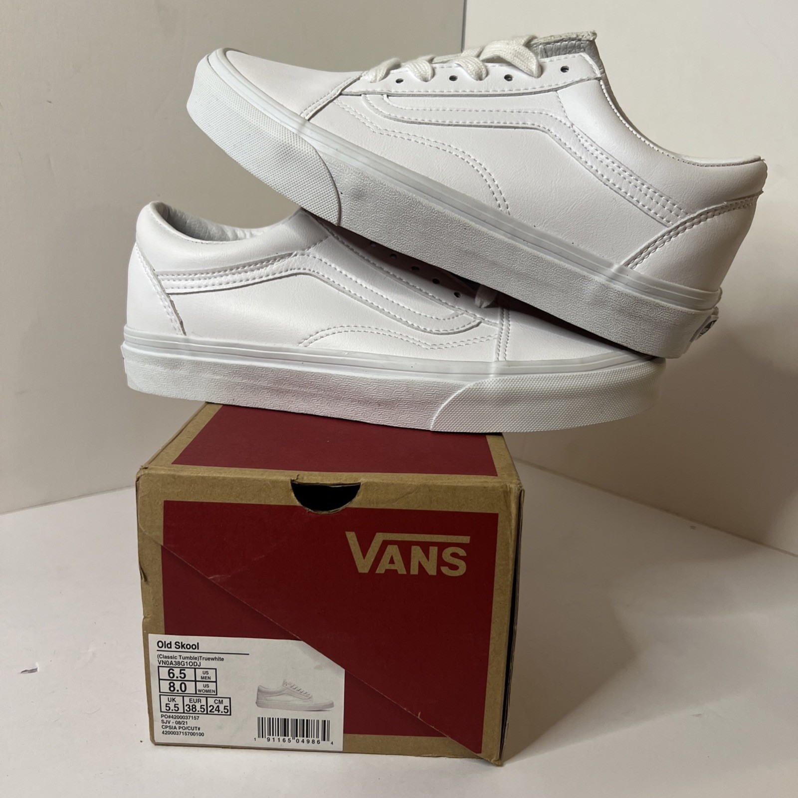 Size 6.5 - Vans Low White Leather