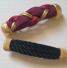 Vtg 1980s Set/2 Hair Clip Barrettes Braided Wine/Gold Ribbed Black/Gold France