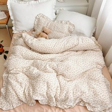 Soft Cotton Muslin Duvet Cover Girls Kids Floral Duvet Cover Beige Crib Bedding