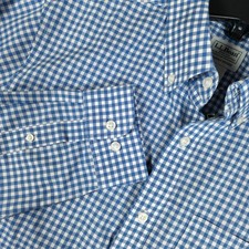 LL Bean Mens Blue Gingham Wrinkle Free Cotton Slightly Fitted Shirt Sz-M NEW