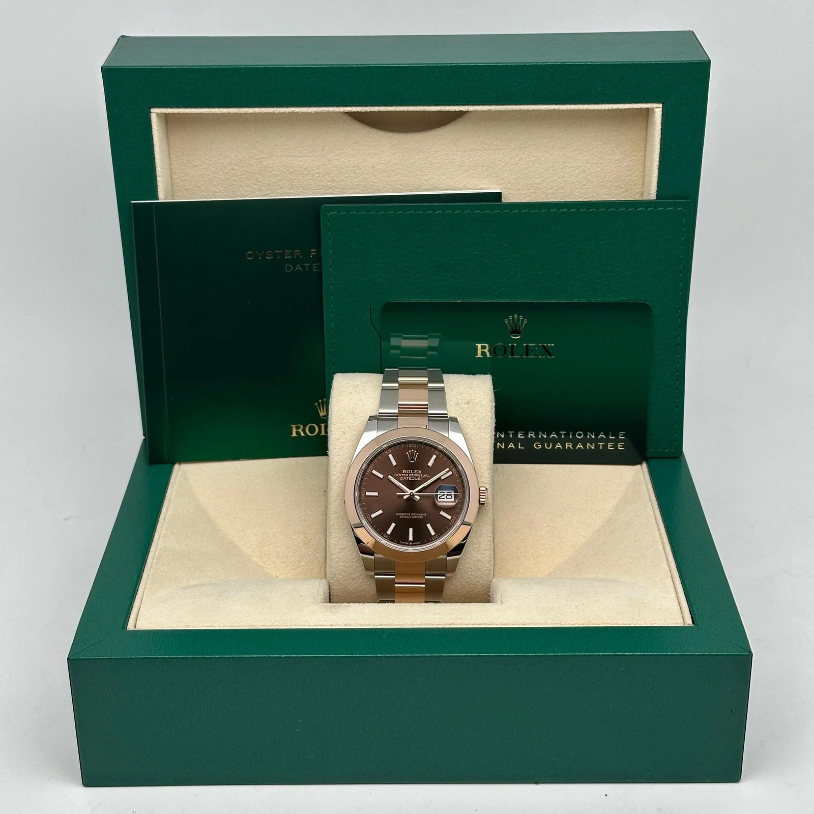 Unworn Rolex Datejust 126301 41 18K Rose Gold Steel Chocolate Dial Watch