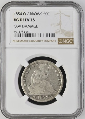 1854-O Solver Seated Liberty Half Dollar "Arrows" 50c - NGC VG Details