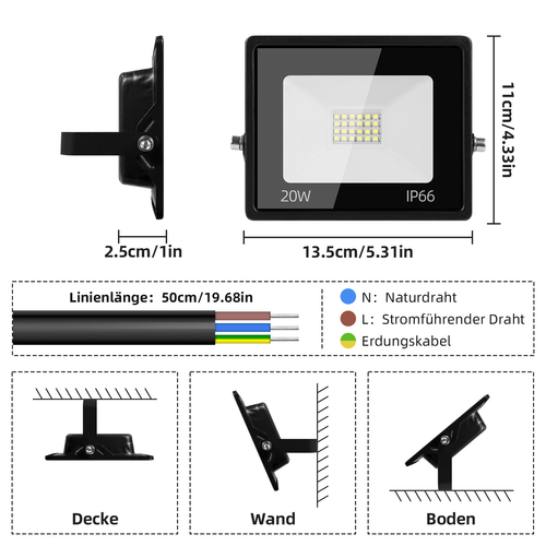 Applique led esterno 10w 20w 30w 50w 100w 200w 300w 500w proiettore faro - Foto 15 di 70