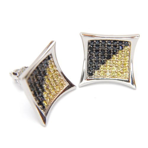 Hip Hop Men's Iced Out CZ Square Cluster 14 mm Stud Earrings 919 - Picture 17 of 22