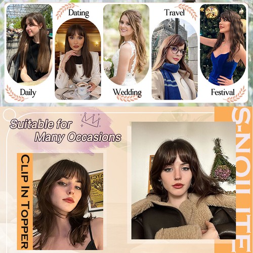 100% Real Natural Topper with Bangs Toupee For Thinning Hair as Human Half Wig - Picture 16 of 56