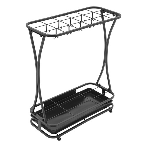 Metall Schirmhalter Ständer Rack Organizer + Abtropfschale (18 Fächer 20 Haken) schwarz - Bild 18 von 24