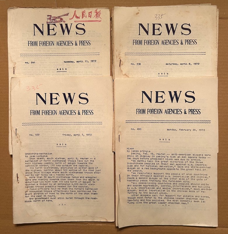 “News From Foreign Agencies & Press.” 4 Chinese News Briefs. 1972  EXTREMELY RAR