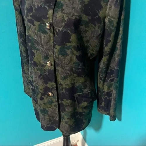 Vintage Oleg Cassini 14 Dark Green Purple Floral Button Front Blazer Jacket - Picture 3 of 6