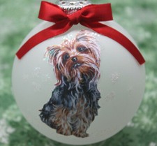 D729 Hand-made Christmas Ornament dog - Yorkshire Terrier Yorkie - sitting tilt